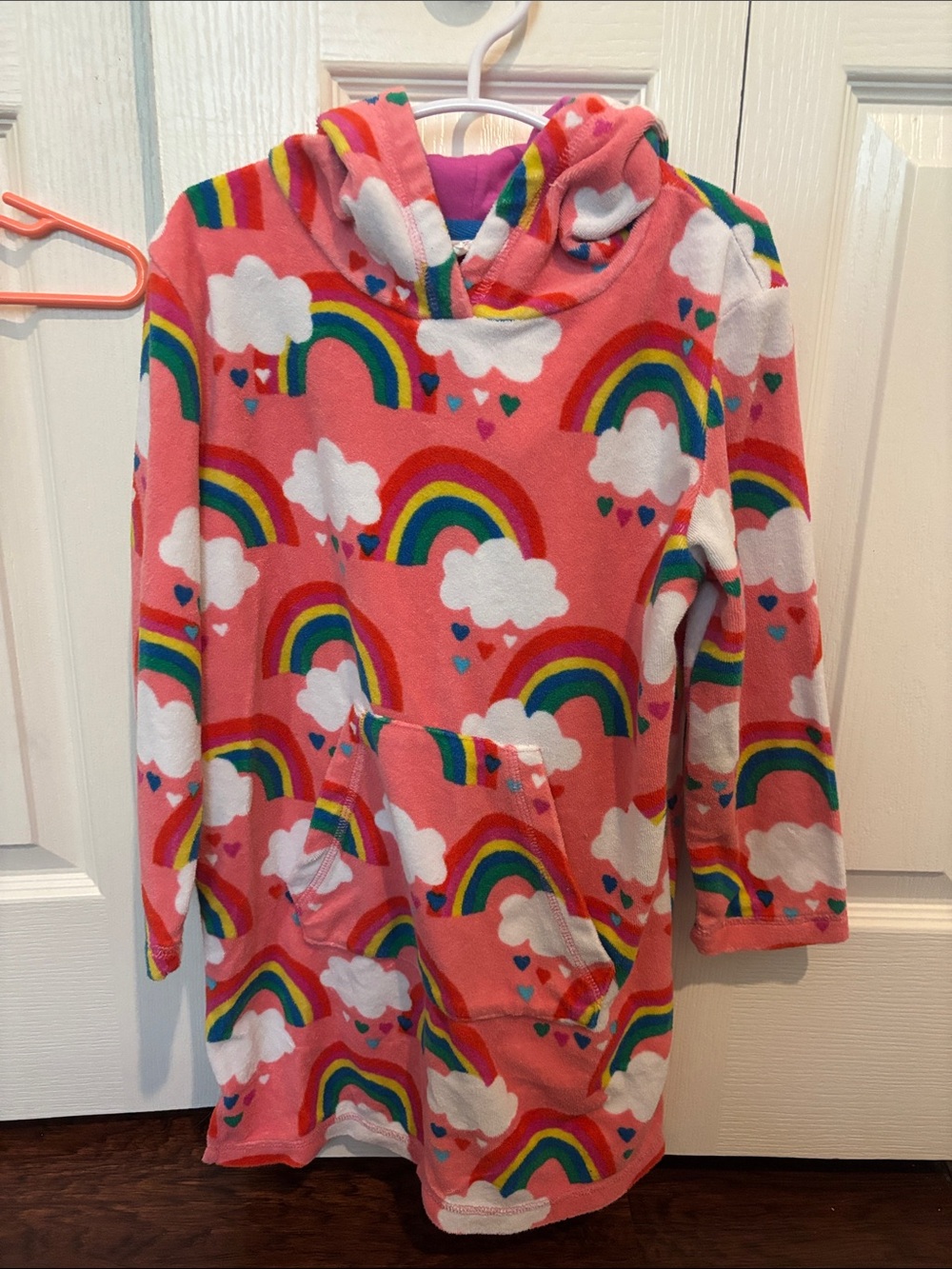Mini Boden Coral Pink Hooded Rainbow Tunic